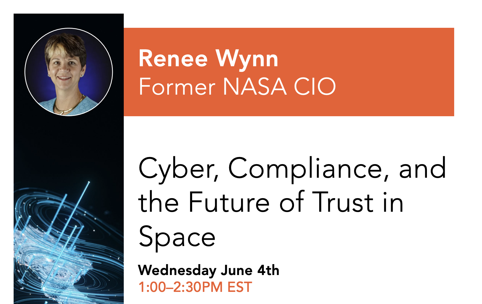 Image of a flyer promoting the Cyber, Compliance, and the Future of Trust in Space event.